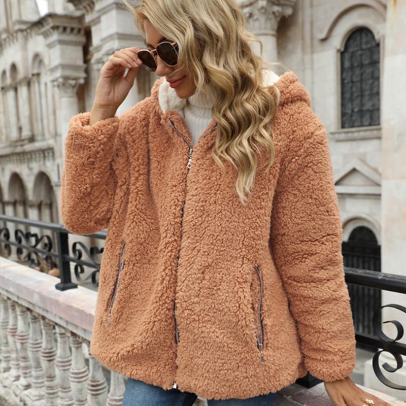 

Women's Fur & Faux Imitation Plush Contrast Hooded Coat Autumn And Winter Cotton-padded Jacket, Black