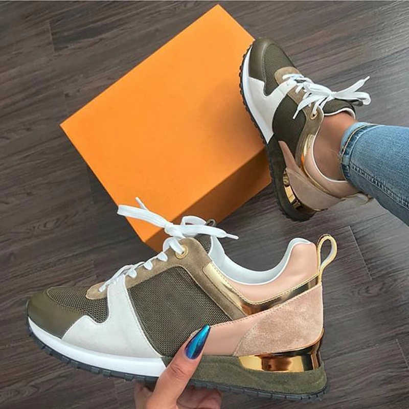 

Women Lace Up Sneaker Casual Suede Leather Breathable Mixed Color Platform Sport Shoes Autumn Fashion Running Walking Sneakers Y0907, Light green