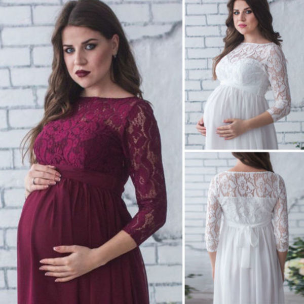 

Pregnant Mother Dress New Maternity Photography Props Women Pregnancy Clothes Lace Dress For Pregnant Photo Shoot Clothing Q0713