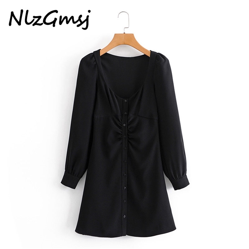 

Nlzgmsj Women Summer Dresses Vintage Mini Sexy Single-Breasted Vestidos Square Collar Long Sleeve Female Casual Elegant Dress 210628, As picture