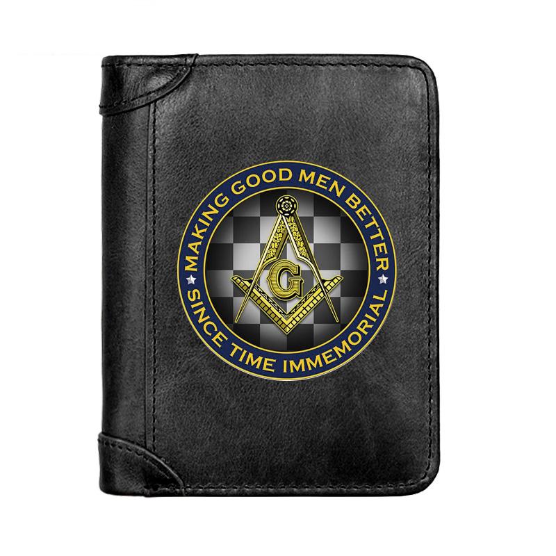 

Wallets High Quality Masonic Good Men Better Design Genuine Leather Wallet Business Classic Slim Card Holder Male Short Purses, Red;black