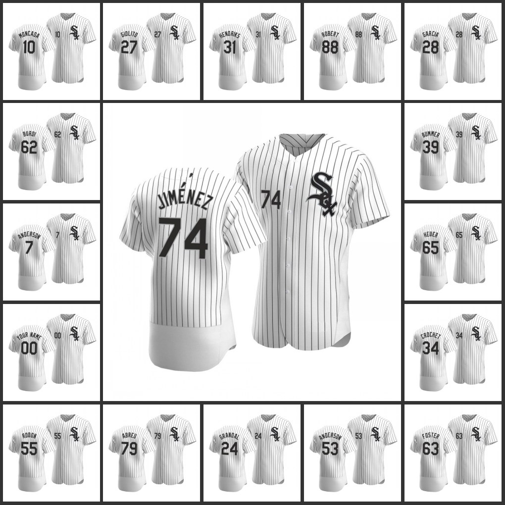 

Men Chicago White's Sox #10 Yoan Moncada 88 Luis Robert 45 Garrett Crochet 74 Eloy Jimenez Women Youth Custom Authentic Home White Jersey