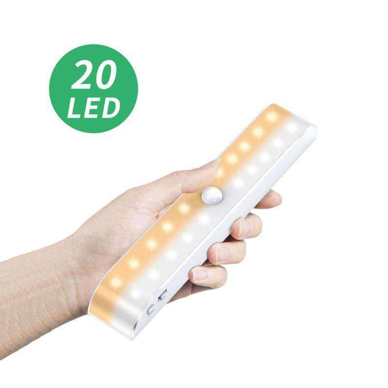 

Double Row Cabinet Light 20LED Cool Warm White Charging Human Body Infrared Induction Bedroom Night