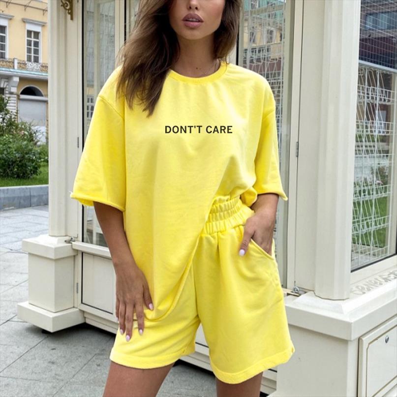

summer letter print casual shorts women tracksuits suits short sleeve t shirt elastic high waist sports female two piece set, Gray