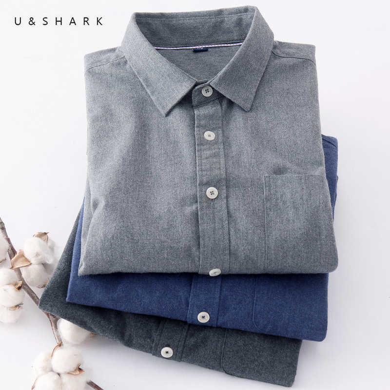 

U&SHARK Flannel Shirts for Men Blouse Casual Shirts Long Sleeve Warm Keeping Men Clothing Dress Shirts Social Male Pure Cotton 210603, Black