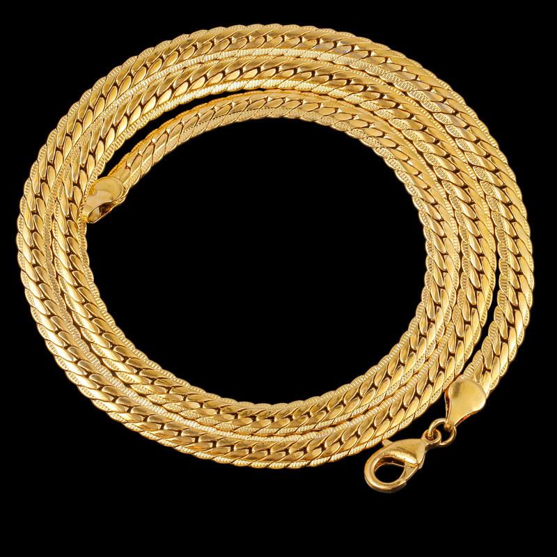 

Chains Mens Hip Hop Pure Copper Chain Necklace 7MM Real Gold Plated Long Snake Necklaces Men's Jewelry Collar Collier, Silver