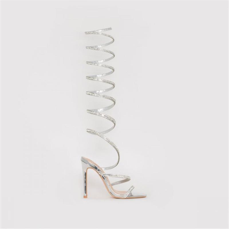 

Fashion Rhinestone Strap Gladiator Sandals Women Crystal High Heels Party Strip Shoes Summer Peep Toe Thigh High Sandals Boots1 Fashion Star, Black