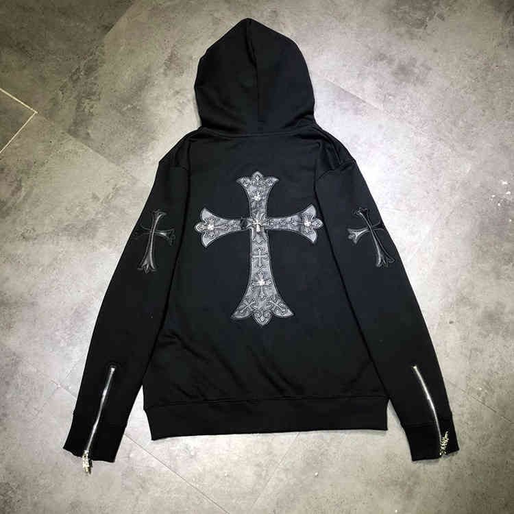

Brand Ch Fashion Croxin Big Horseshoe Cross Zipper Cardigan Street Easy Sleeve Men's and Women's Cotton Hooded Sweater, White;black