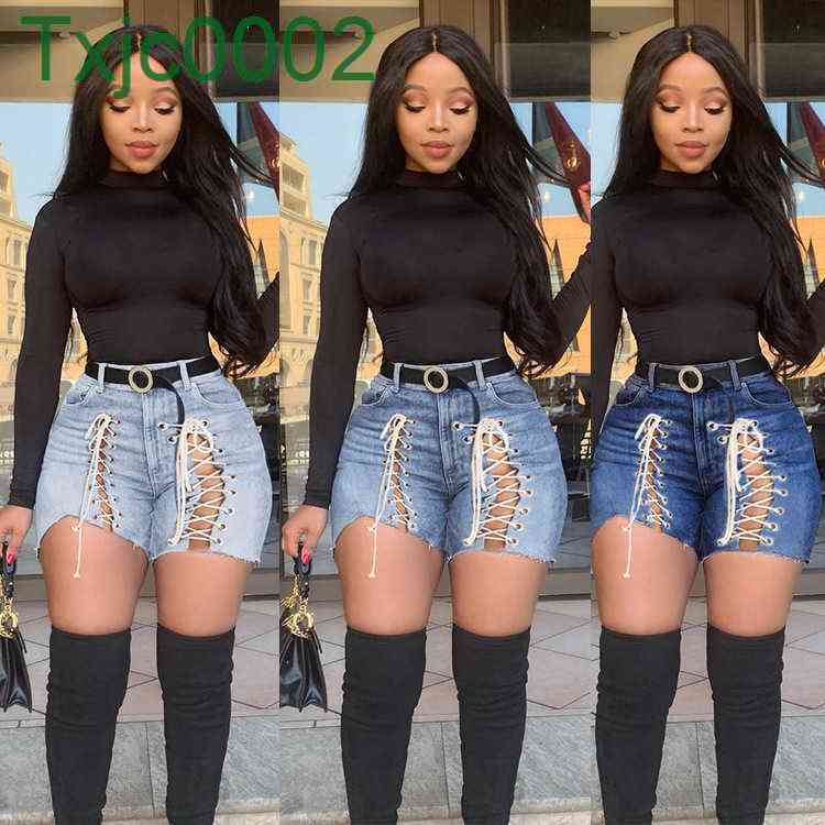 

Designer Denim Shorts Fashion Tassel Slimming Casual Straight Jean Pants Designer Summer Strapping Jeans For Women, Blue