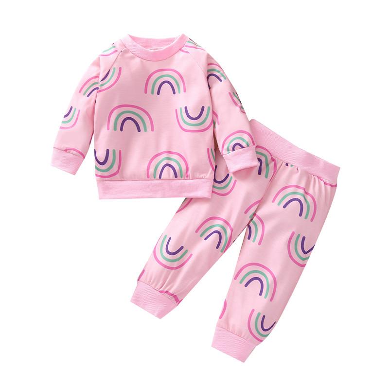 

Clothing Sets 2021 Spring Casual Infant Kid Baby Causal Cotton Rainbow Print Top Pant Outfit Toddler Girl Clothes 1-4T, As pic