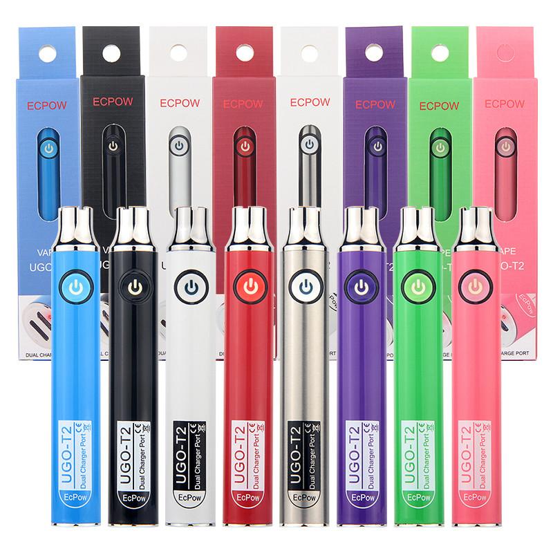 

Ecpowe UGO T2 variable voltage Battery Three Speed 3.3V ~3.7V~4.0V with dual charger port fit for 510 thread vape Cartridges 650mAh 900mAh