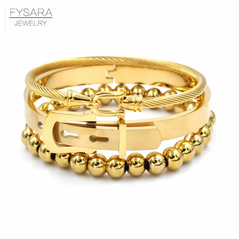 

Bangle FYSARA Titanium Steel Gold Ball Bead Bracelets Men Belt Bangles Street Hip Hop Jewelry Accessories, Black