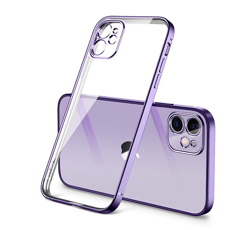 

Luxury Plating Square Frame Silicone Transparent Cases on For iPhone 11 12 13 Pro Max Mini X XR 7 8 Plus SE2020 Clear Back Cover, Black