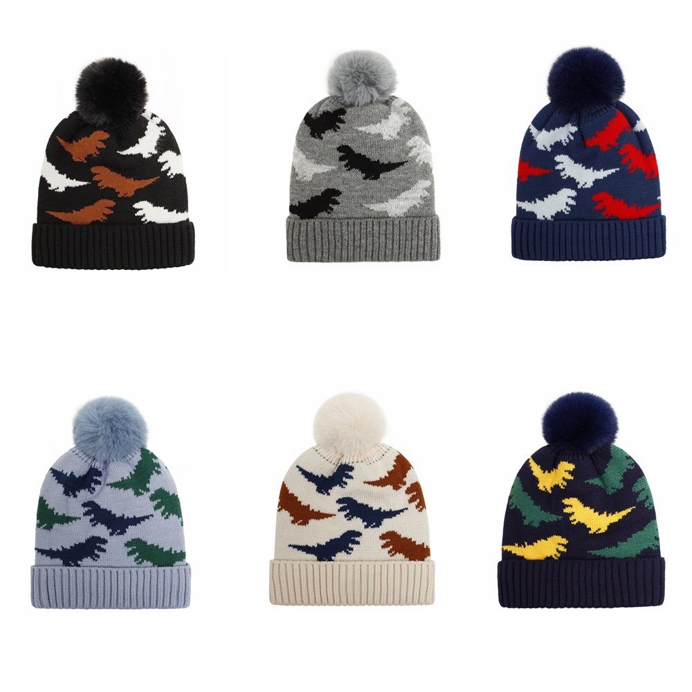 

Autumn and Winter Plush Warm Knitting Wool Cap Cute Cartoon Dinosaur Infant Hat Newborn Headwear Hair Accessories Christmas Gift