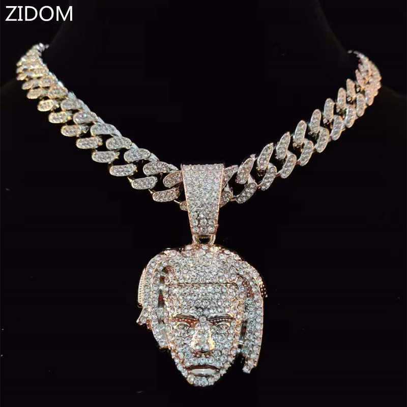 

Men Women Hip Hop Xtentacion Pendant Necklace with 13mm Miami Cuban Chain Iced Out Bling HipHop Necklaces Fashion Jewelry X0707