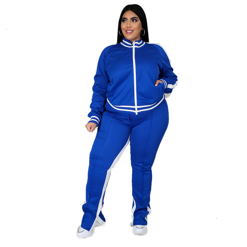 

Women's Tracksuits and Autumn winter large size sports two piece set of fashion solid color casual outerwear sportswear, Black