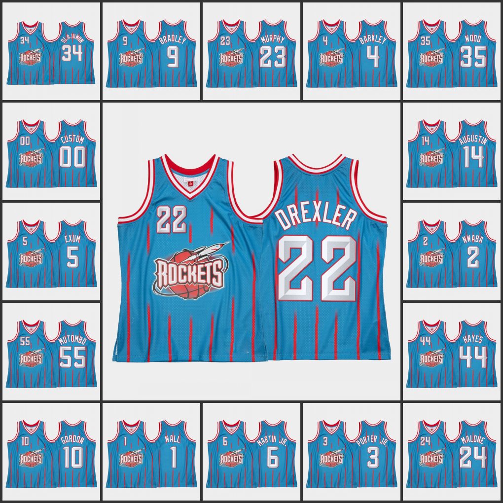 

HoustonRocketsMen Hakeem Olajuwon John Wall Christian Wood Kenyon Martin Jr. Dikembe Mutombo Custom Reload 2.0 Blue Jersey, 13
