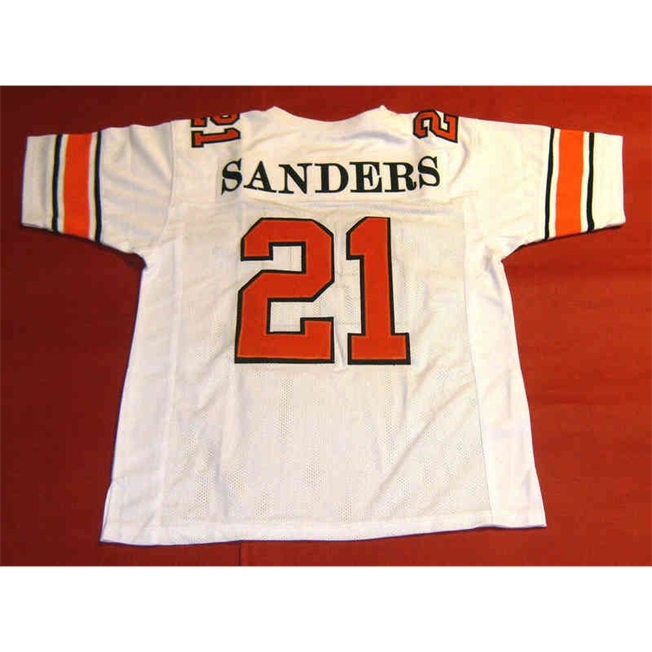 

Mitch Custom Football Jersey Men Youth Women Vintage 21 BARRY SANDERS OKLAHOMA STATE Rare High School Size S-6XL or any name and number jerseys, White men s-5xl
