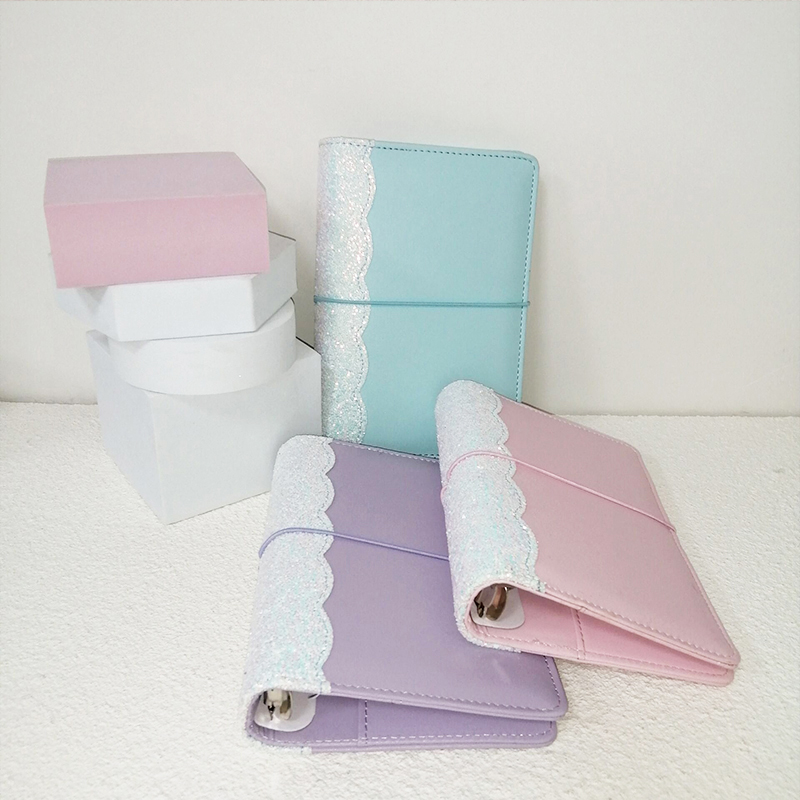 

Newest A6 Glitter Binder Cover Loose Leaf Notebook PU Leather Notepad Diary Business Office Supplies Christmas Gifts