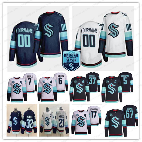 

2022 Seattle Kraken Hockey Jerseys 5 Mark Giordano 31 Philipp Grubauer 37 Yanni Gourd Jaden Schwartz Eberle Adam Larsson Brandon Tanev Vince Dunn Fleury Women Youth, Mens away white