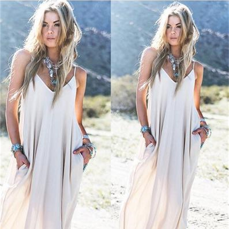 

Womens Summer Dresses Casual Loose Solid Pocket White Long Maxi Boho Chic Short Sleeve Women T Shirt 210603