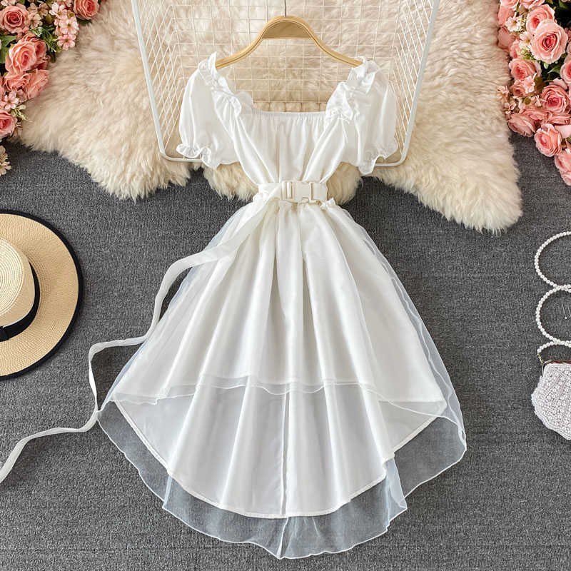 

Black/White Sexy Irregular Dress Women Summer Square Collar Short Sleeve High Waist A-Line Club Party Vestidos Female 2021 New Y0603