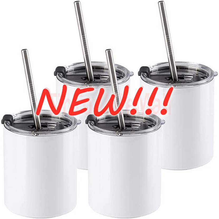 

10oz Sublimation Blank Tumbler White Stainless Steel Cup with Straw and Lid Coffee Mugs