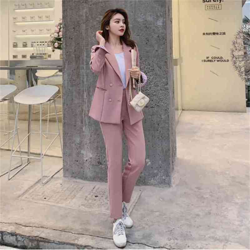 

fashion Spring women's office OL blazer coat+ slim pants two-piece set Suits Female 210519, Black