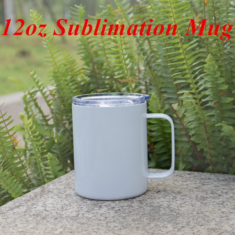 

Blank Sublimation Coffee Mug Cup with Handle 12oz Subliamtion mug Stainless Steel Travel Tumblers Water Bottles Double Wall Vacuum Insulated Tumbler with lids, White