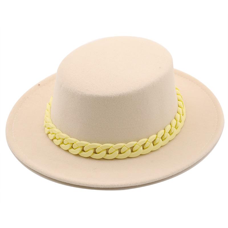 

Wide Brim Hats Women's Hat Fedoras 2021 Men's Autumn Winter With Chain Black Fashion Wool Chapel Beach Warm Panama Wedding Picture Round, White