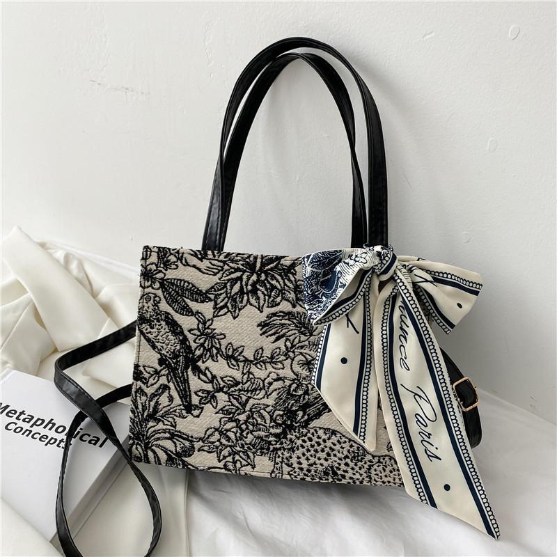 

Evening Bags Luxury Designer Handbag For Women's Fashion Brand Bag Jacquard Embroidery Female Pearl Shopper Canvas Tote Shoulder, Black style 2 s