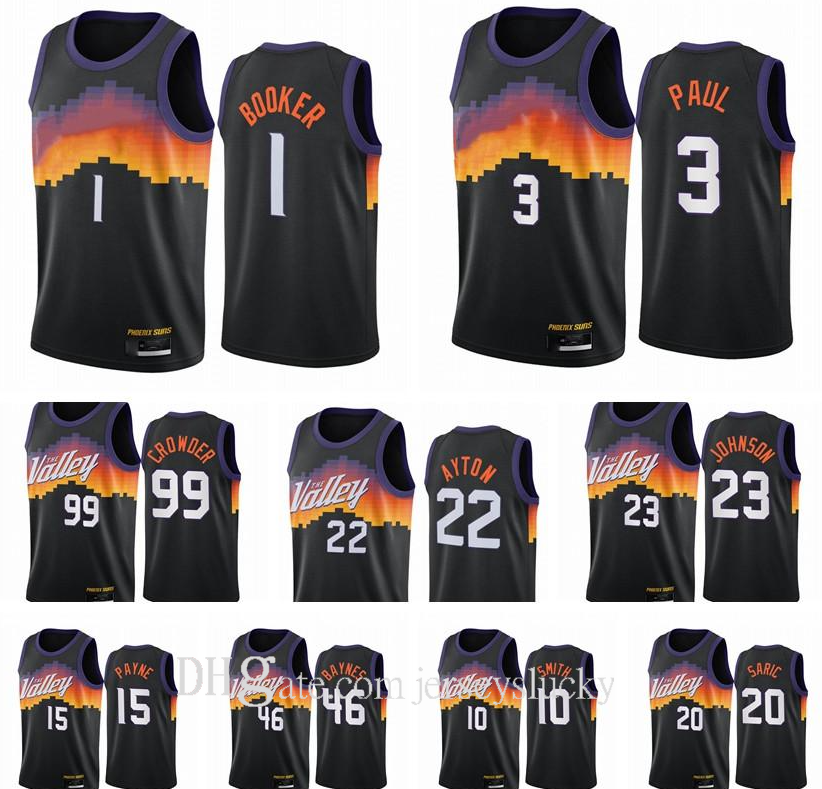 

2021 New Men Devin Booker DeAndre Ayton 3 Chris Paul Jae Crowder Cameron Payne 2020/21 Swingman City BreathableBasketball Jersey Black Icon Edition