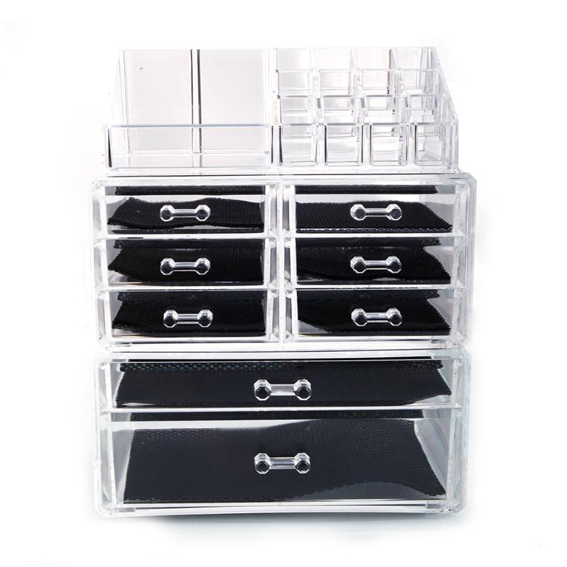 

Cosmetics Storage Box Led Light Vanity Mirror Makeup Organizer 6 Small & 2 Large Drawers Transparent Rack Rose 180821309 Cosmetic Bags Cases