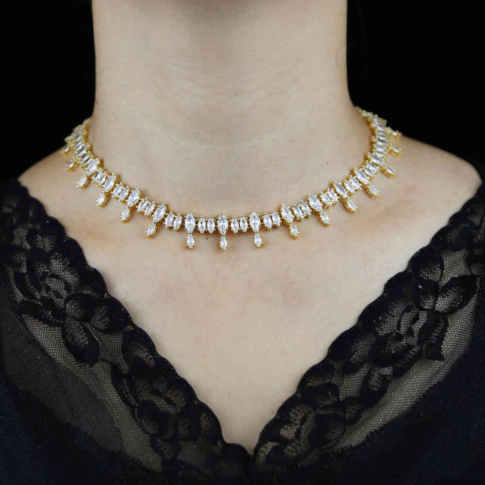 

Bohemia fashion shiny bling 5A cz multi layered cuban tennis chain necklace iced out oval cubic zirconia women delicate jewelry X0509