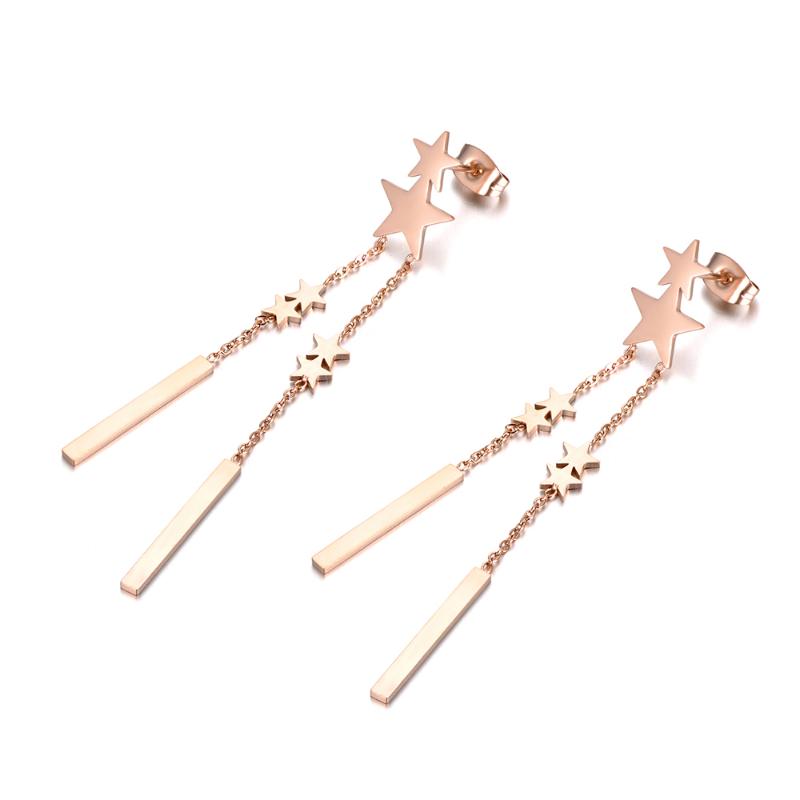 Trendy OL Star Shape Tassel Dangle Earrings Stainless Steel Jewelry Personalized Exaggeration Style For Women JE18108 & Chandelier-image-671164836