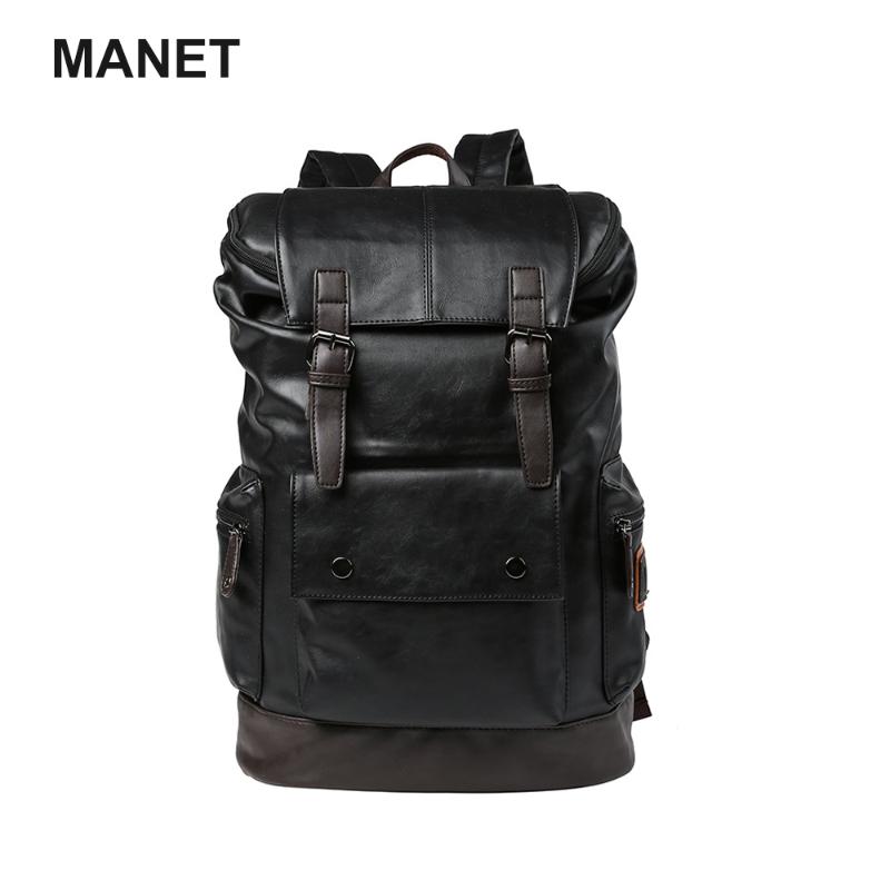 

Leisure Backpack For Male 15 Inch Large Capacity Men Bag Leather PU Multifunctional Bags Man School Laptop Travel, Black