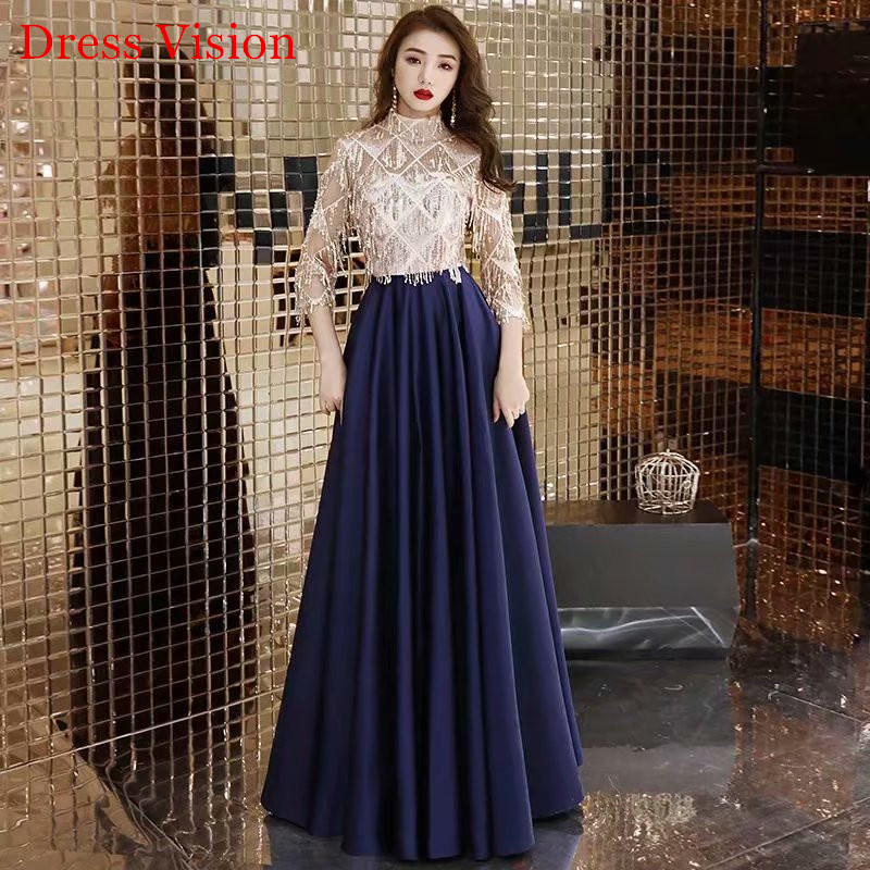 

Robe De Soiree New Style Tassel Evening Dresses Three Quarter Sleeve Floor Length, White
