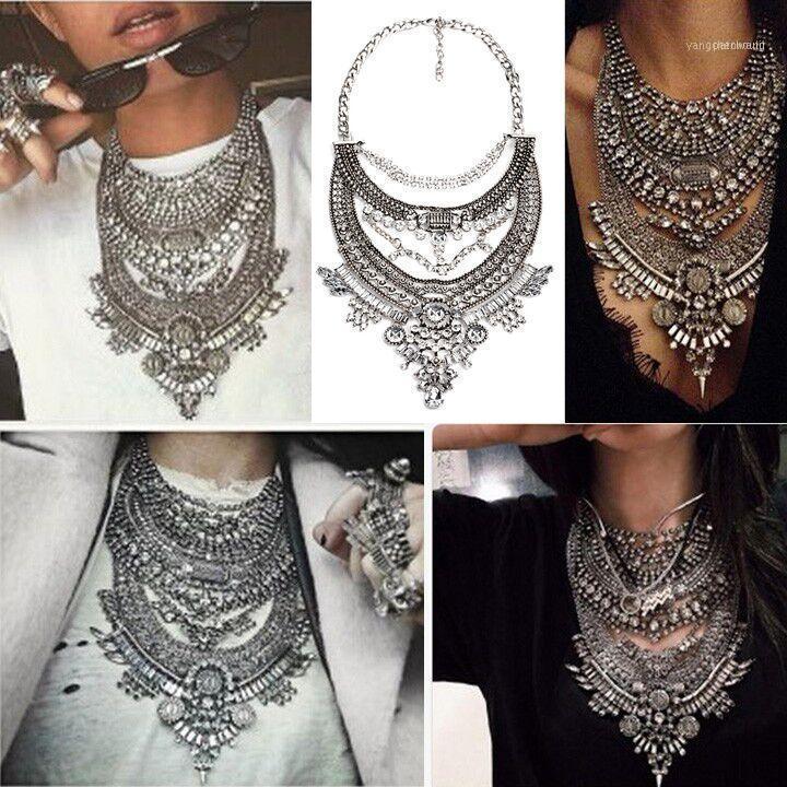 

Manerson Collar Necklaces Pendants Vintage Crystal Maxi Choker Statement Silver Collier Femme Boho Big Fashion Women Jewellery1