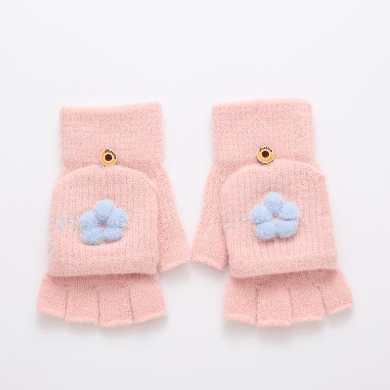 

Five Fingers Gloves Winter Warm Fingerless Flip Soft Comfortable Wool Knitted Glove Touchscreen For Women Exposed Finger Mittens Flower, Blue;gray