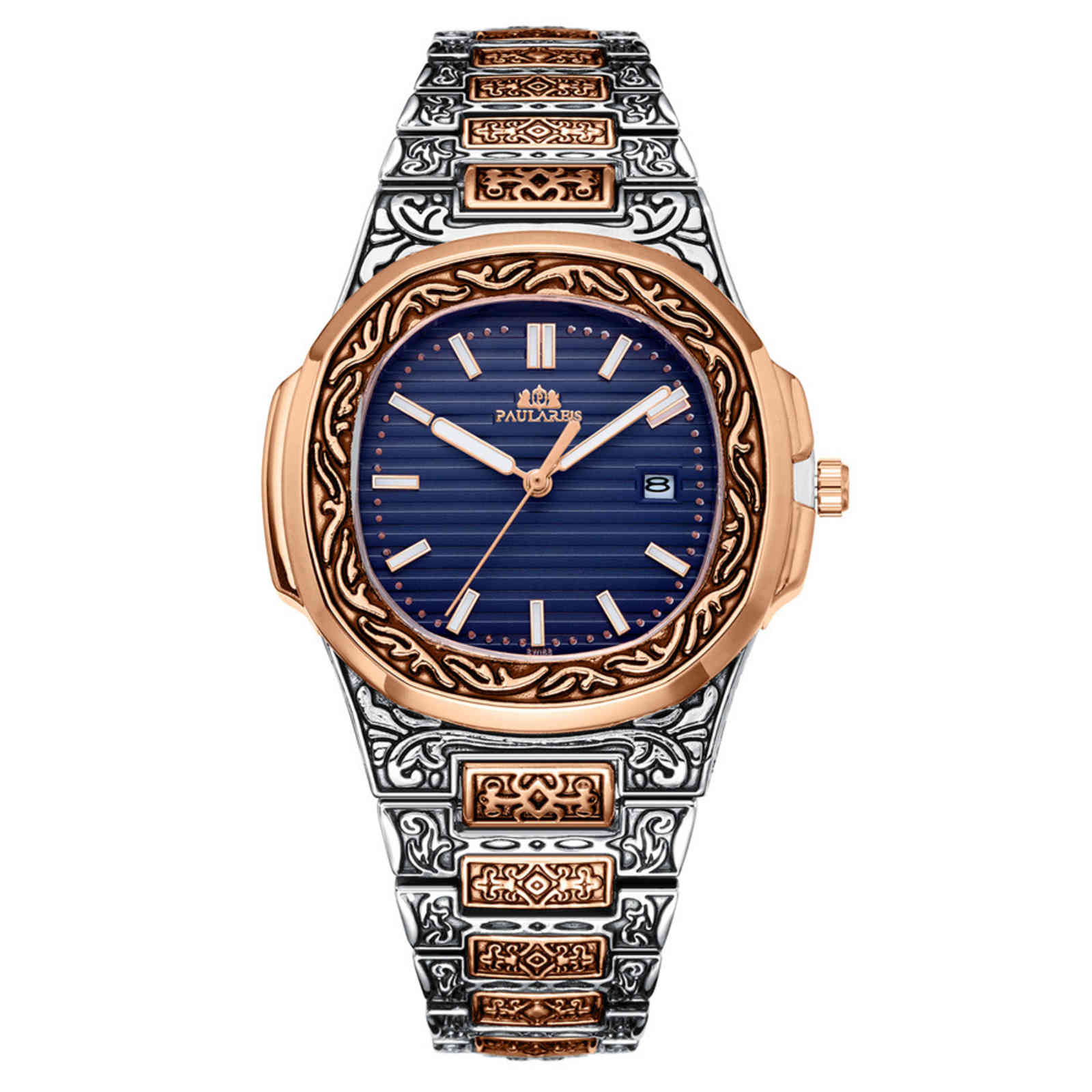 

Dropshipping Iced Out Luxury Military Luminous Rose Quartz Chronograph Fashion Men Clocks Wrist Watch, Color-1