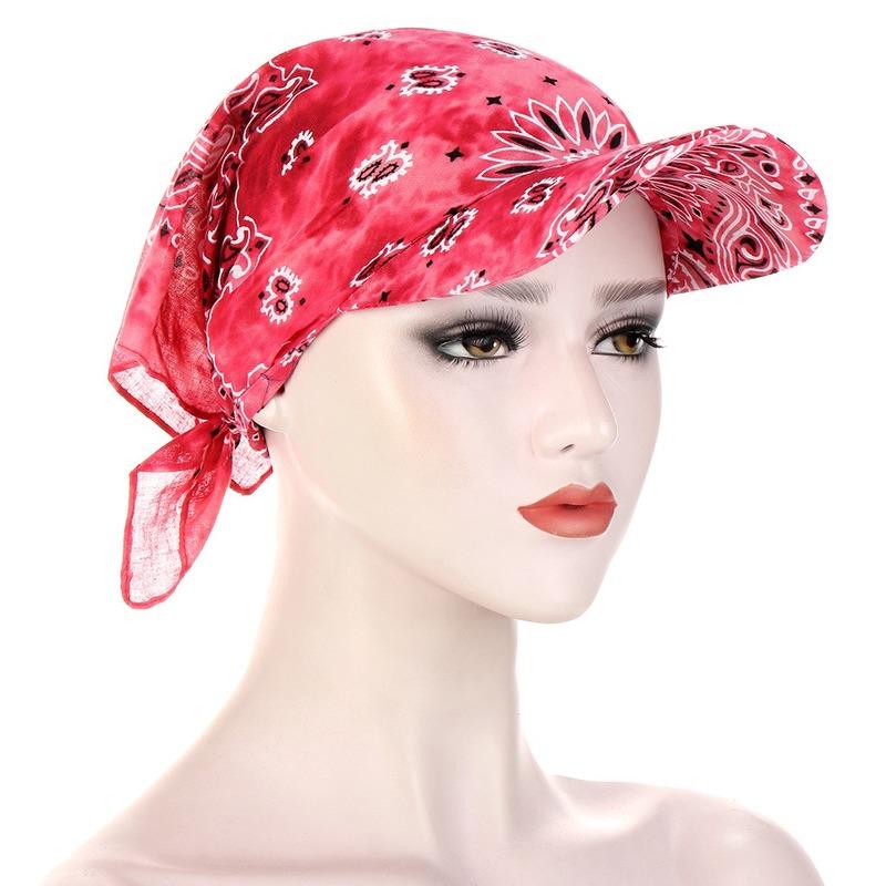 

Beanie/Skull Caps Fashion Summer Outdoor Windproof And Sunscreen Turban Hat For Women Floral Print Headscarf Bonnet Female Head Wraps Hats, Red