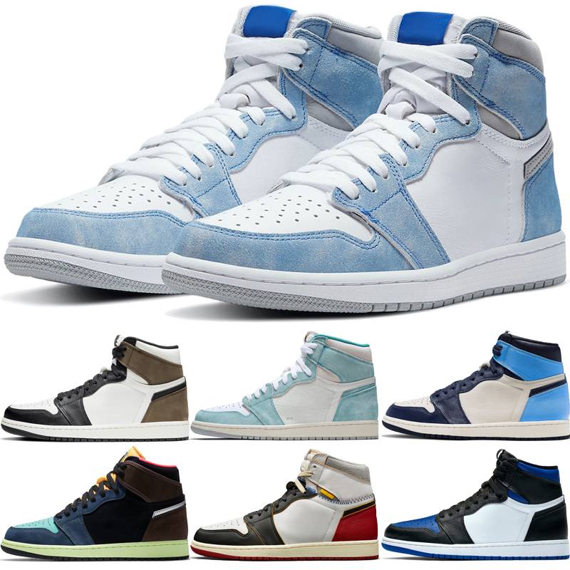 

50 colors Mens 1 High OG Basketball Shoes University Racer Blue Chill Dark Mocha Court Purple Trainers Bred Black White Fearless Turbo Green Women Sneakers, Rj-27