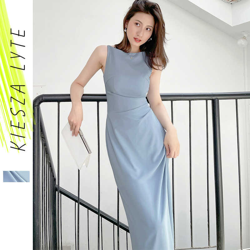 

Dresses For Women Summer Elegant Sexy Slit Sheath Slash Neck Bodycon Midi Party Club Vestidos Mujer 210608, Blue