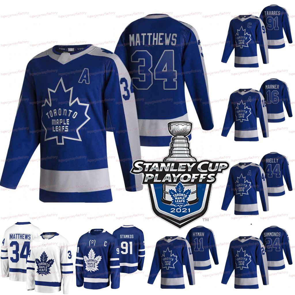 

91 John Tavares Toronto Maple Leafs 2021 Stanley Cup Playoffs Jersey Auston Matthews Frederik Andersen Joe Thornton Mitch Marner William Nylander Morgan Rielly, Women home jersey