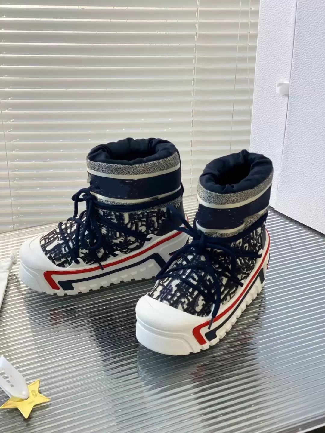 

2021ss winter lace-up ladies snow boots round toe platform casual walking martin boot lace up casual shoes booties navy shiny nylon print size 41 zapatos mujers