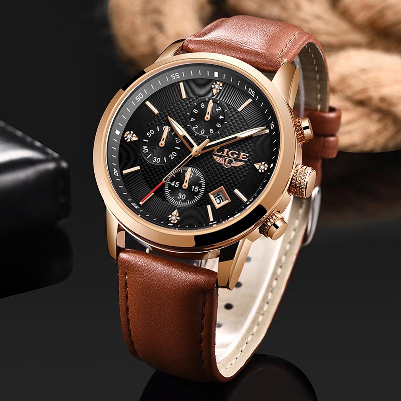 

Wristwatches 2021 LIGE Leather Watches Mens Top Business Watch Fashion Sport Clock Waterproof Quartz Men Relogio Masculino, Silver blue