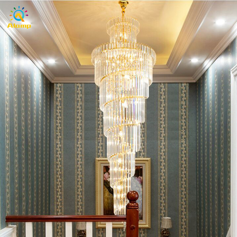 

Luxury LED Chandeliers 110V 220V K9 Crystal Hanging Long Chandelier Light Villa Mall Restaurant Staircase Pendant Lighting Lamp
