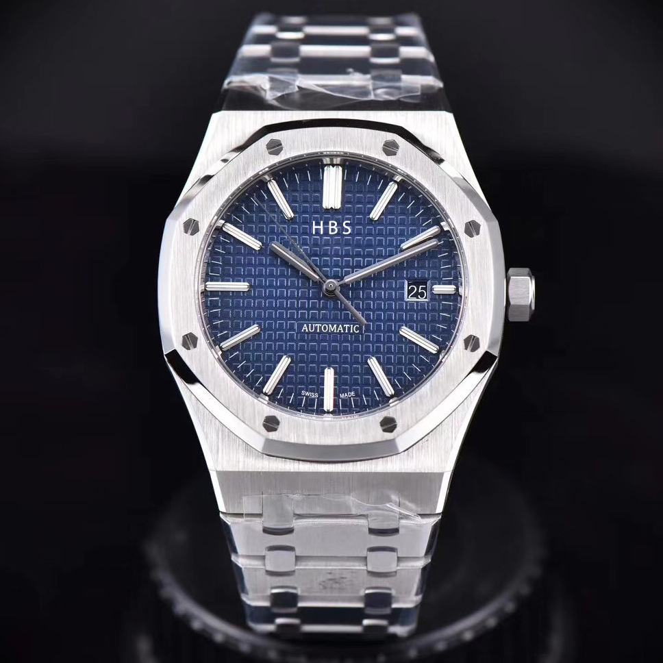 

Men Automatic Mechanical Watch High Quality Business Fashion Transparent Back Cover Stainless Steel Strap 5AT Waterproof Luminous Sapphire Glass 15400, Slivery;brown