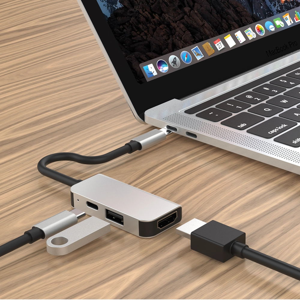 ype-C to HDMI Digital Multiport Adapter 4K Female 2 Port USB 3.0 HUB & USB-C OTG Charger for Macbook 3in1-image-689651504