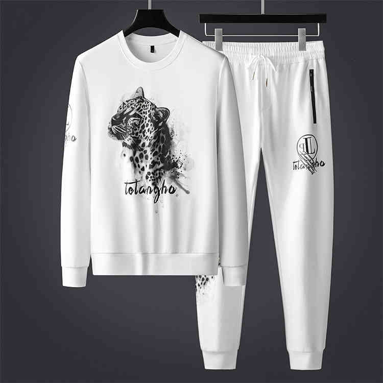 

Men's Tracksuits Leopard printed sweater leisure suit men's wear with winter trend slim fit sportswear H38L, 1# shoe box